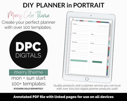 DIY Portrait Digital Planner | Merry Theme | Goodnotes, iPad & Android