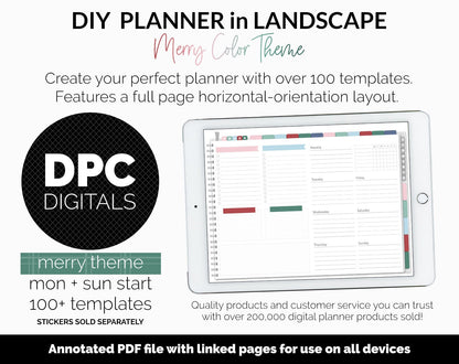 DIY Landscape Digital Planner | Merry Theme | Goodnotes, iPad & Android | Notebook