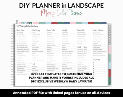 DIY Landscape Digital Planner | Merry Theme | Goodnotes, iPad & Android | Notebook