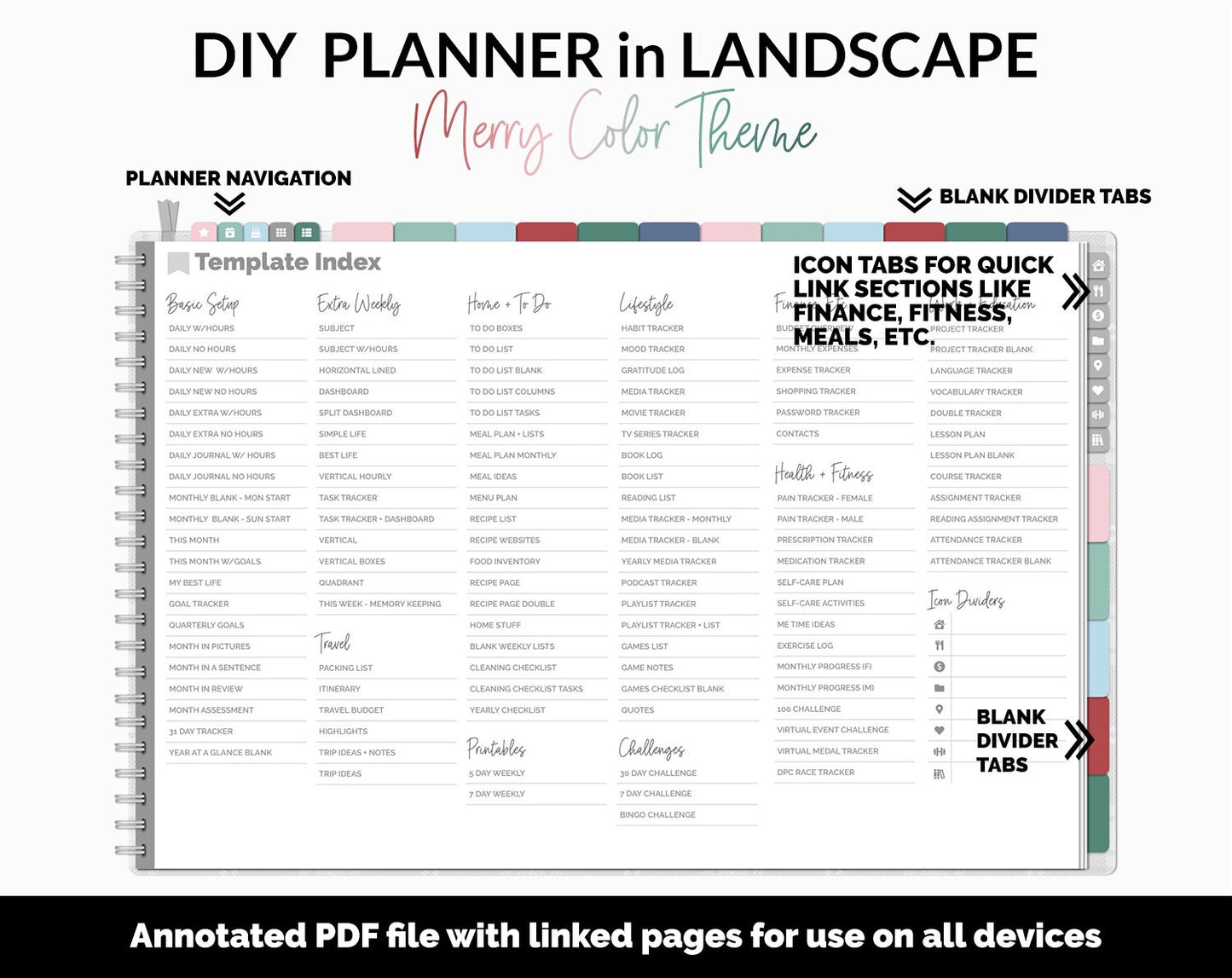 DIY Landscape Digital Planner | Merry Theme | Goodnotes, iPad & Android | Notebook