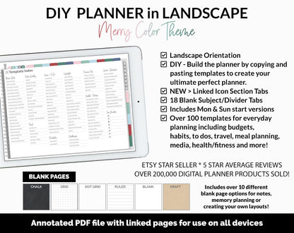 DIY Landscape Digital Planner | Merry Theme | Goodnotes, iPad & Android | Notebook