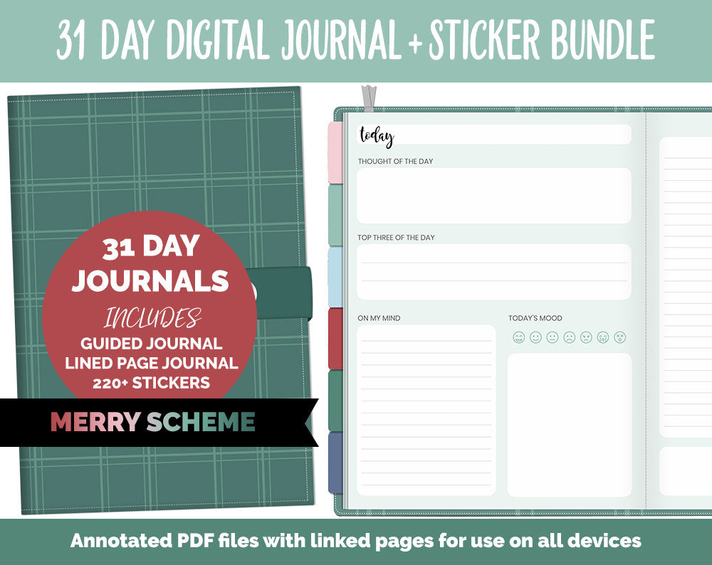 31 Day Digital Journal + Sticker Bundle | Merry Theme