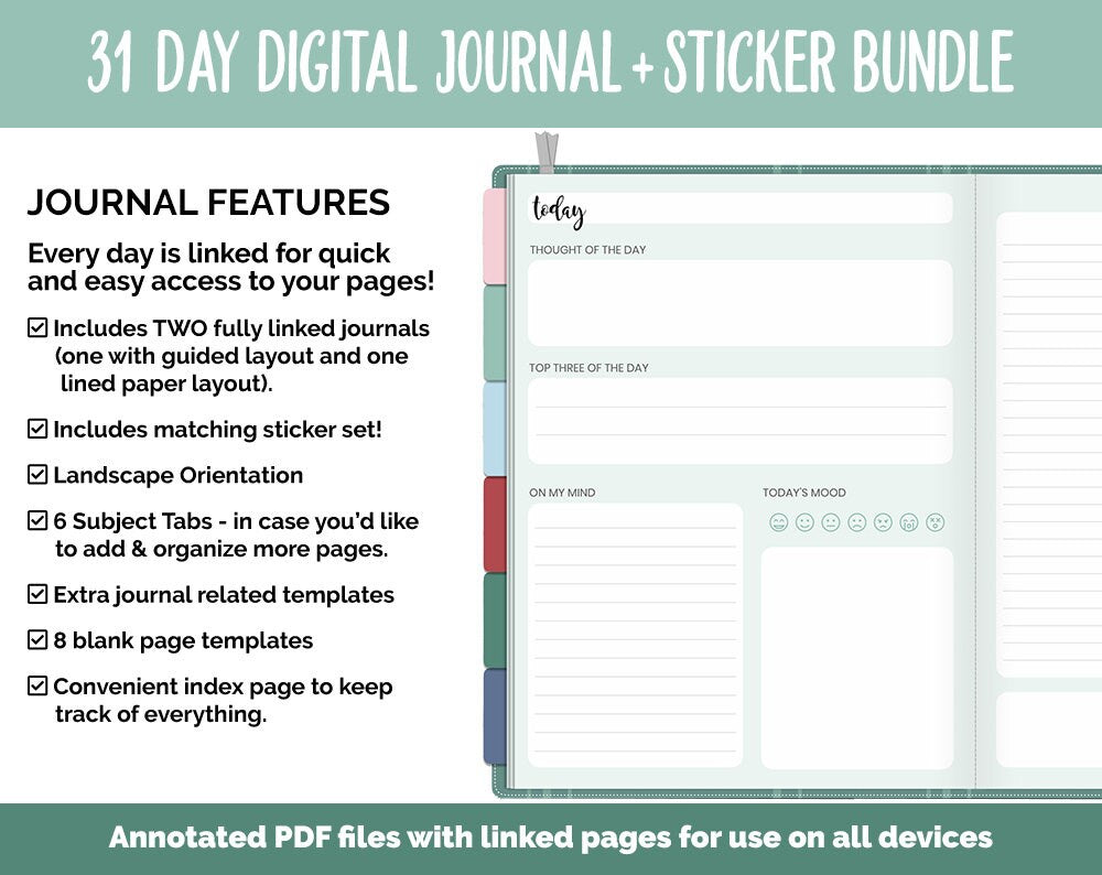 31 Day Digital Journal + Sticker Bundle | Merry Theme