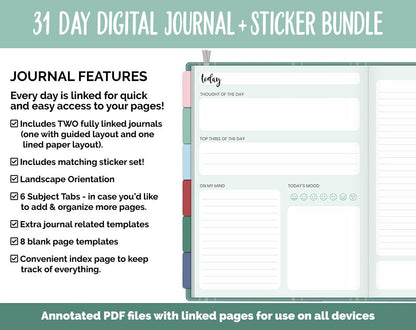 31 Day Digital Journal + Sticker Bundle | Merry Theme