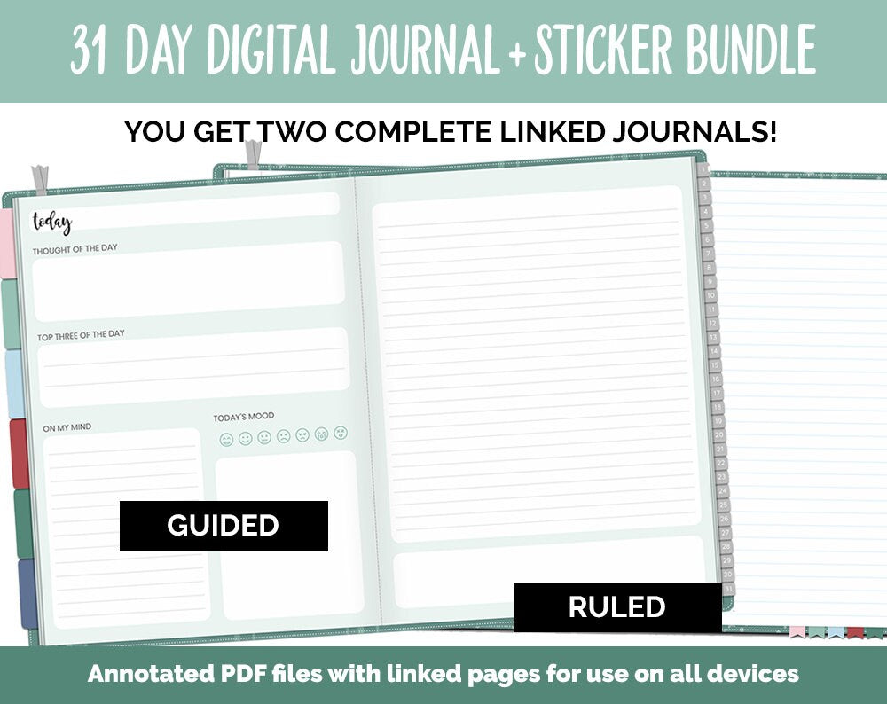31 Day Digital Journal + Sticker Bundle | Merry Theme