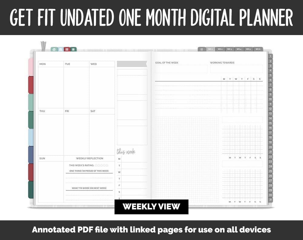 Undated Get Fit One Month Digital Planner | Merry Theme | GoodNotes, iPad & Android | Fitness, Self-Care, Health, Workout