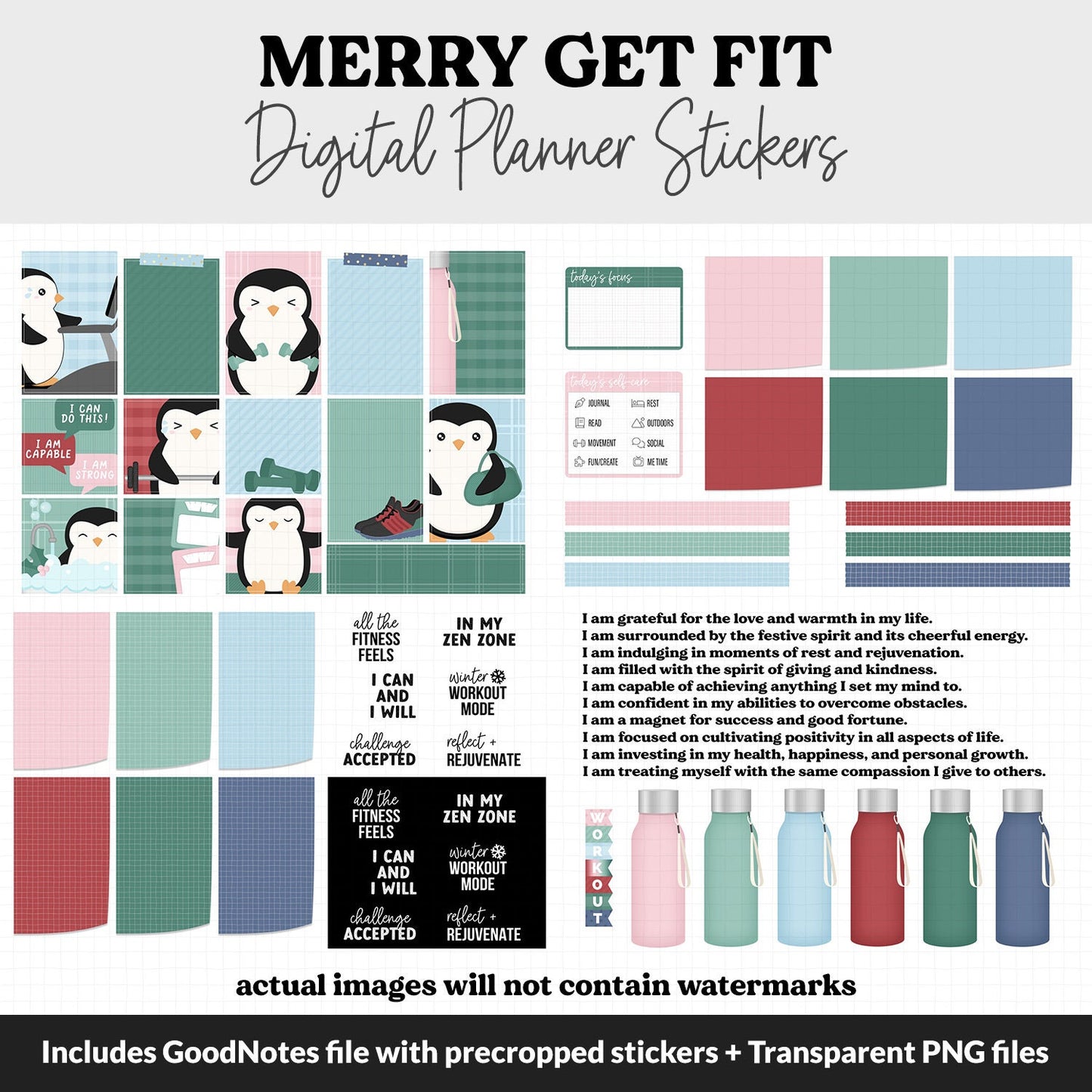 Get Fit Merry Digital Stickers | GoodNotes & iPad | Fitness, Health, Self-Care, Workout