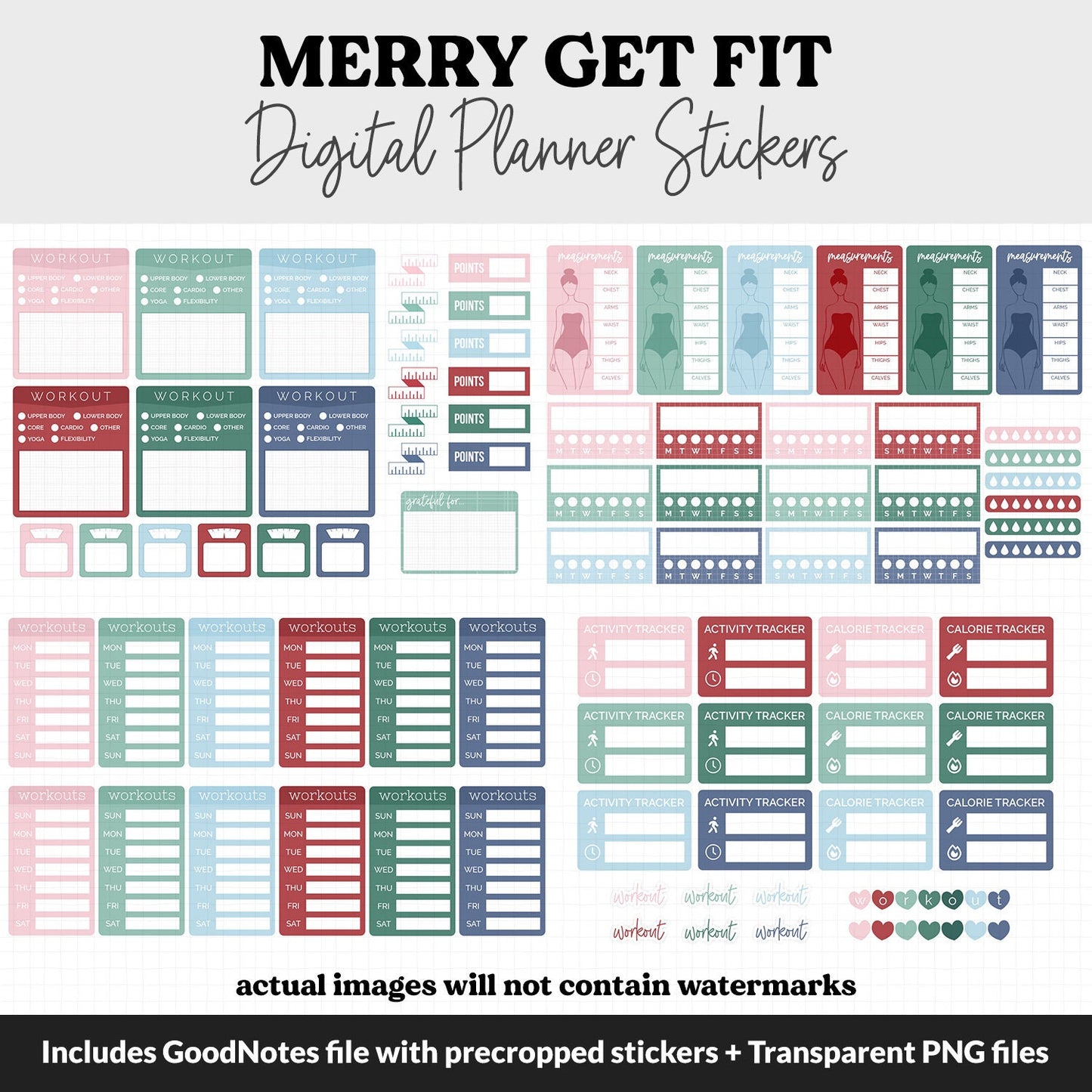 Get Fit Merry Digital Stickers | GoodNotes & iPad | Fitness, Health, Self-Care, Workout