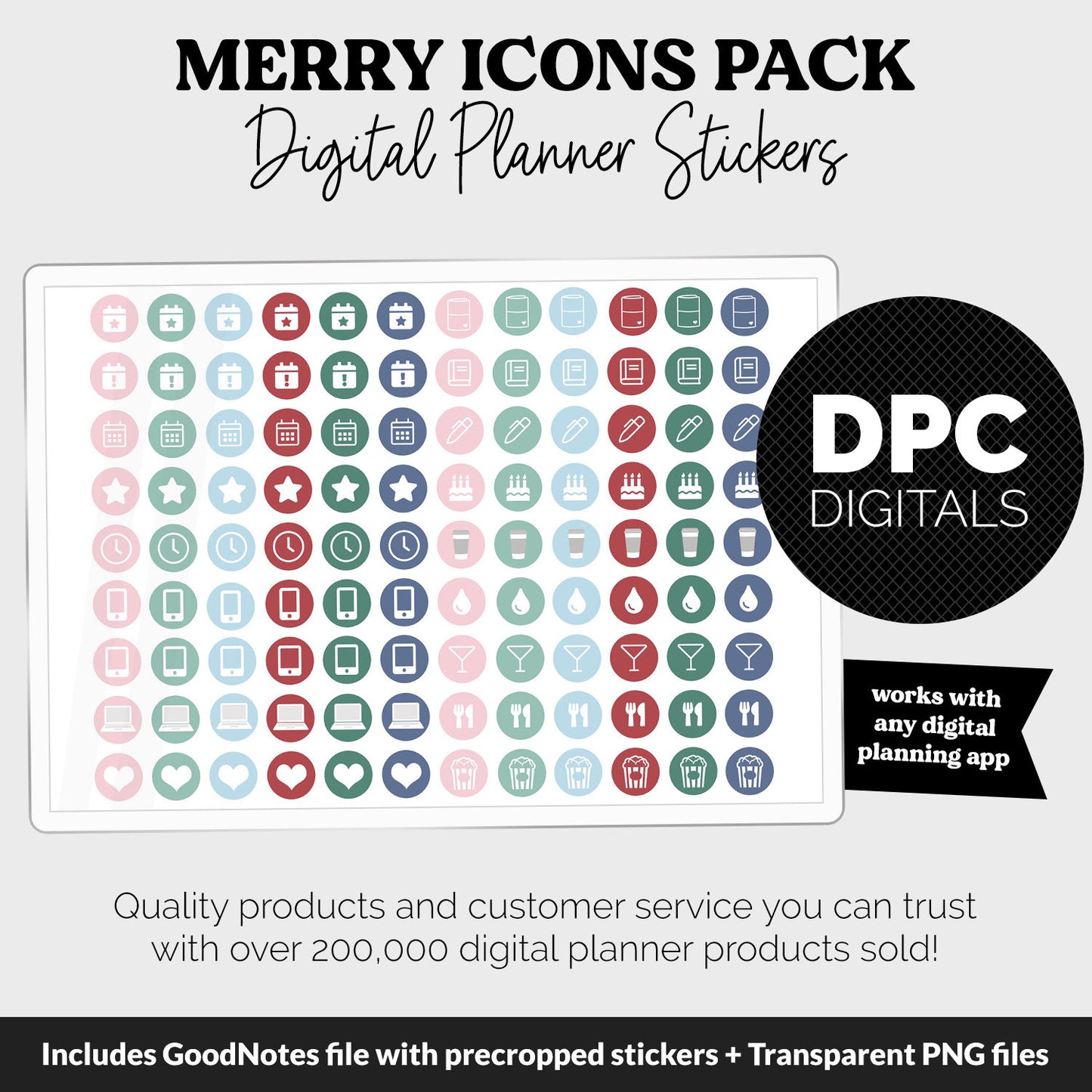 Merry Icons Digital Planner Stickers | GoodNotes, iPad and Android | Icons, Life, Weather, Everyday