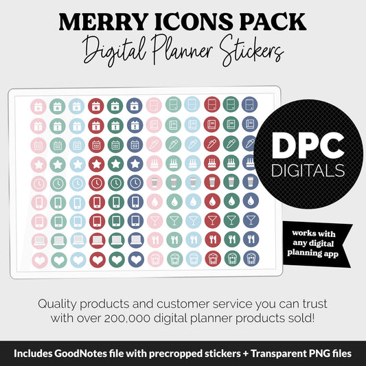 Merry Icons Digital Planner Stickers | GoodNotes, iPad and Android | Icons, Life, Weather, Everyday