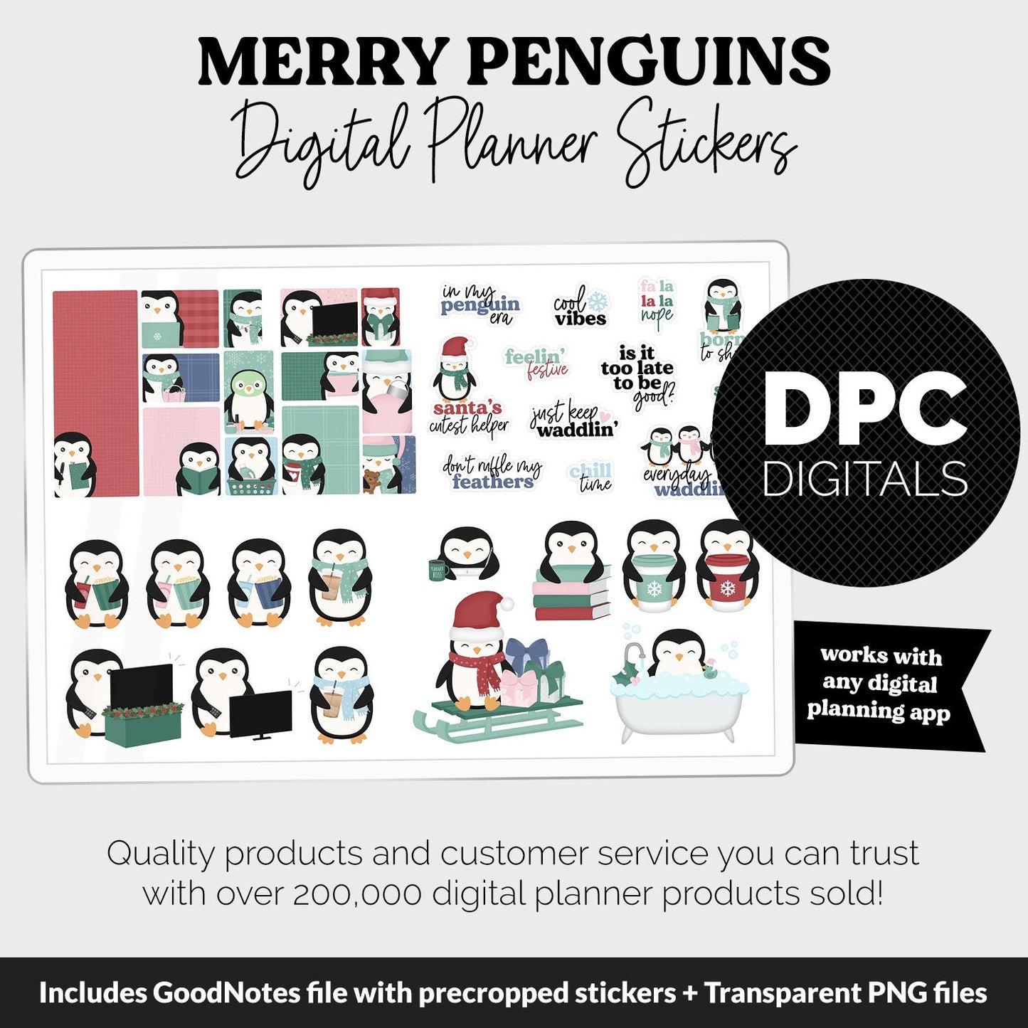 Merry Penguins Digital Planner Stickers | GoodNotes, iPad and Android | December, Christmas, Holidays, Kawaii, Activities