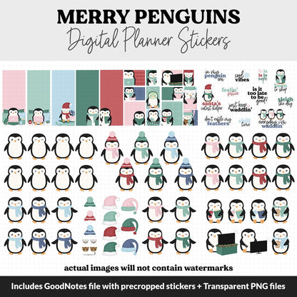 Merry Penguins Digital Planner Stickers | GoodNotes, iPad and Android | December, Christmas, Holidays, Kawaii, Activities