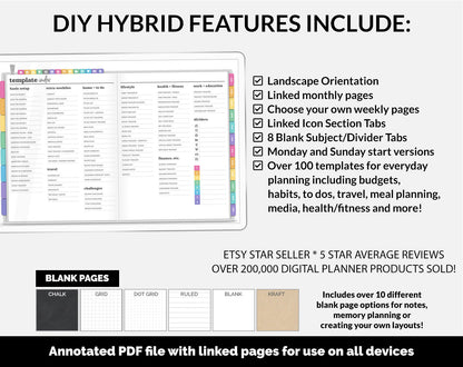 Undated DIY Hybrid Digital Planner | Rainbow | GoodNotes, iPad & Android