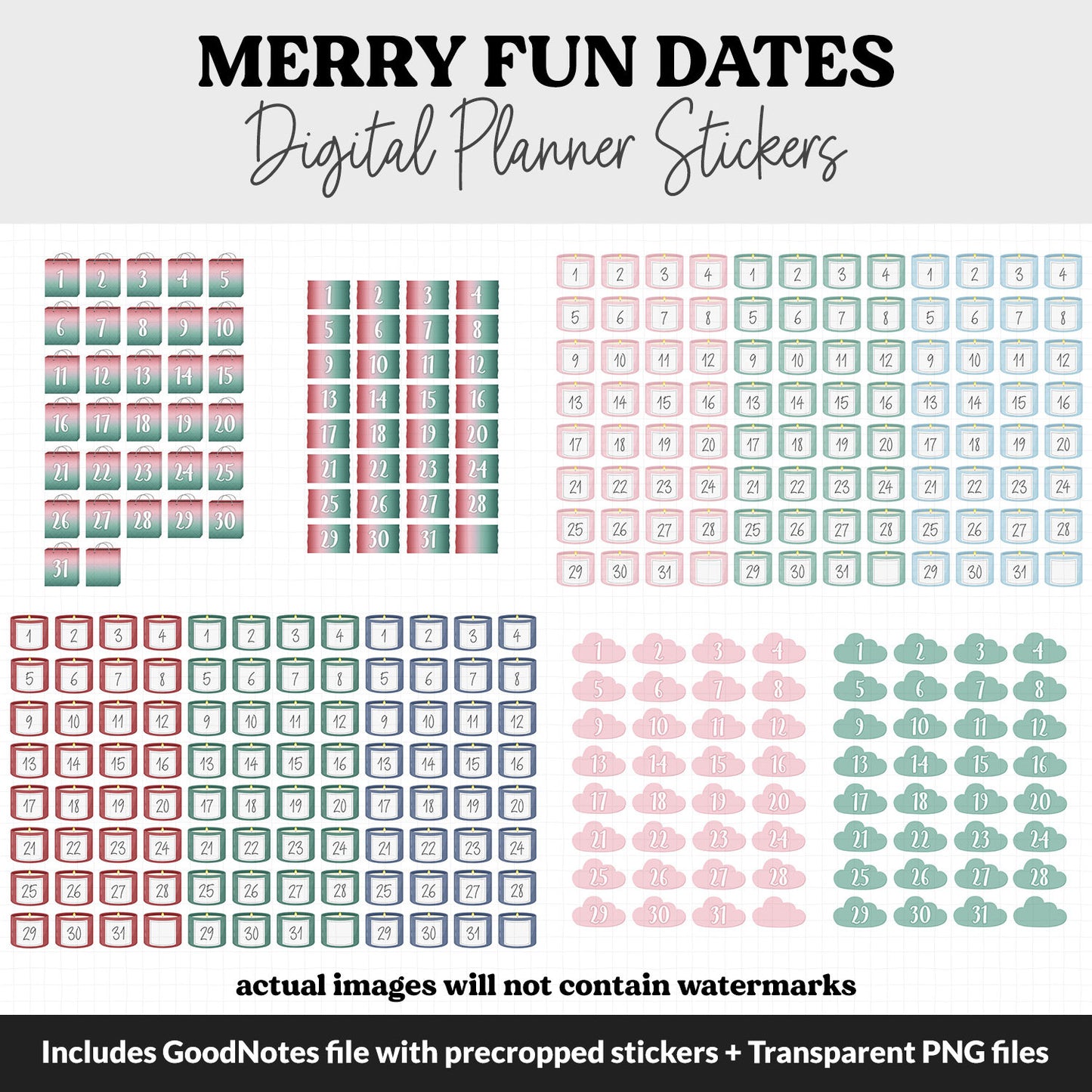 Merry Fun Calendar Date Digital Stickers | GoodNotes, iPad and Android