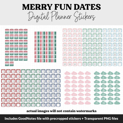 Merry Fun Calendar Date Digital Stickers | GoodNotes, iPad and Android