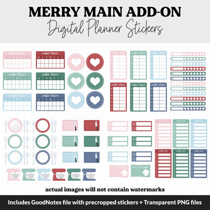 Merry Add-On Digital Stickers | GoodNotes & iPad | Trackers, Budget, Meal Planning, Health, Habits