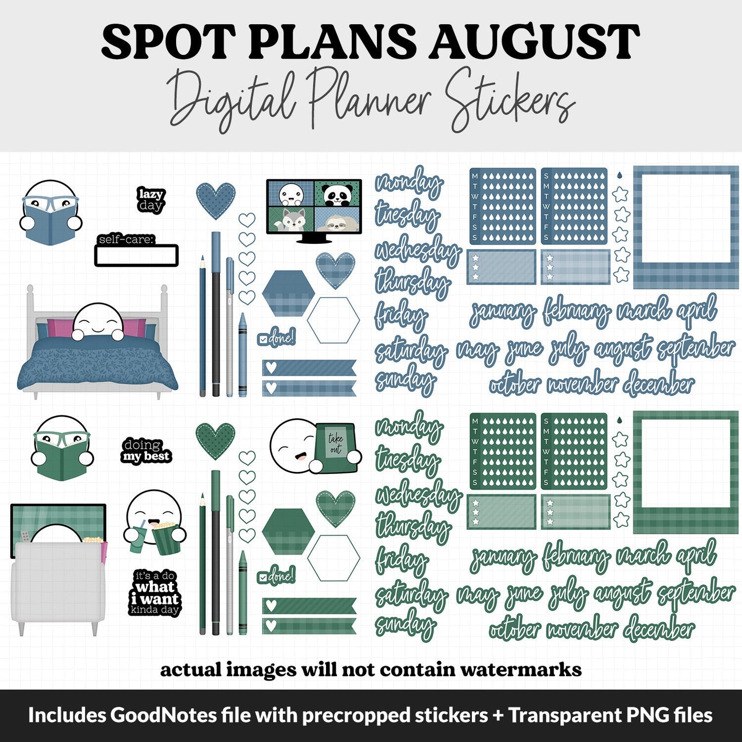 Spot Plans August Digital Stickers | GoodNotes, iPad and Android | Bliss | Sassy, Lazy Day, Adulting, Planning, Funny