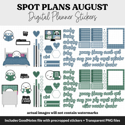Spot Plans August Digital Stickers | GoodNotes, iPad and Android | Bliss | Sassy, Lazy Day, Adulting, Planning, Funny