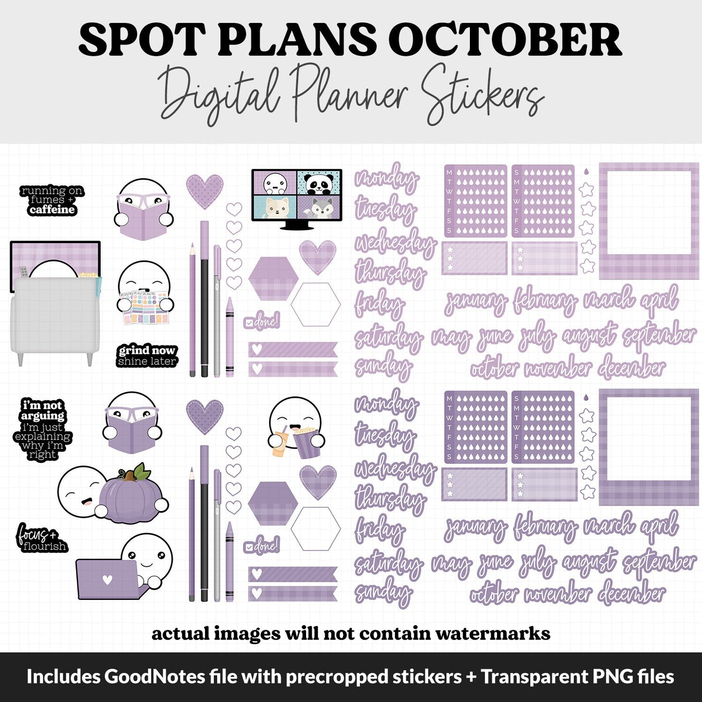 Spot Plans October Digital Stickers | GoodNotes, iPad and Android | Twilight | Sassy, Fall, Halloween, Adulting, Planning, Funny