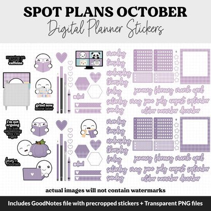 Spot Plans October Digital Stickers | GoodNotes, iPad and Android | Twilight | Sassy, Fall, Halloween, Adulting, Planning, Funny