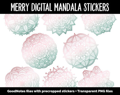 Merry Mandala Digital Planner Stickers | GoodNotes, iPad and Android | Gradient, Ombre, Coloring