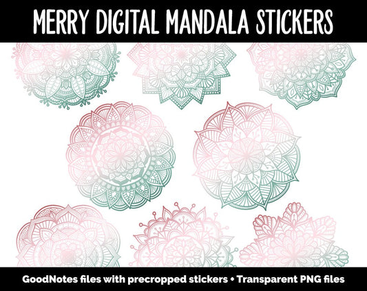 Merry Mandala Digital Planner Stickers | GoodNotes, iPad and Android | Gradient, Ombre, Coloring