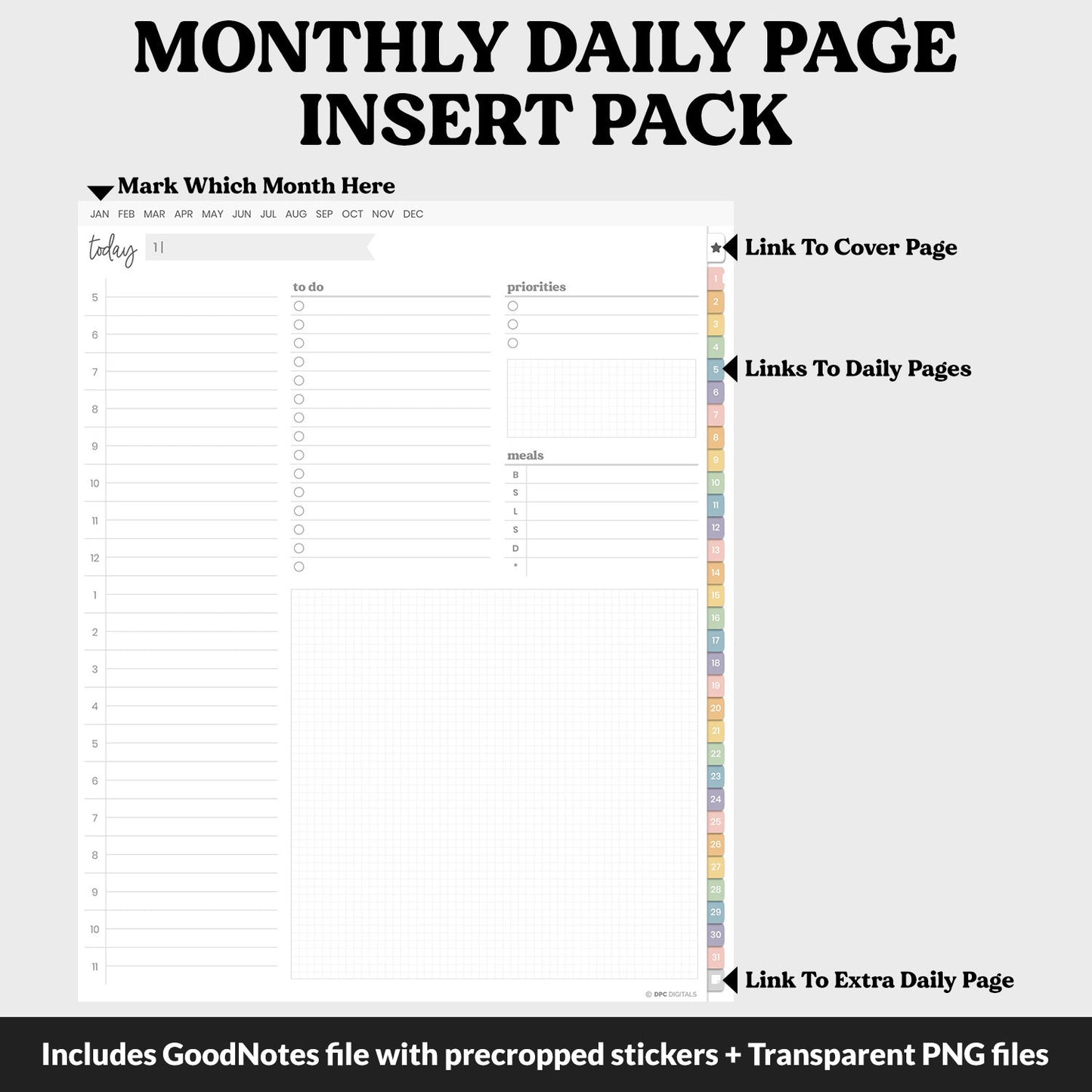 Linked Daily Portrait Digital Planner Insert | Boho | GoodNotes, iPad & Android