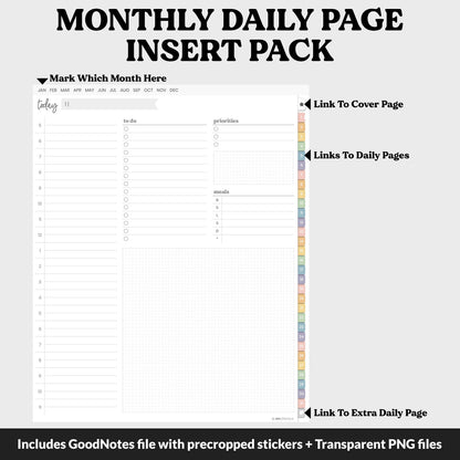 Linked Daily Portrait Digital Planner Insert | Boho | GoodNotes, iPad & Android