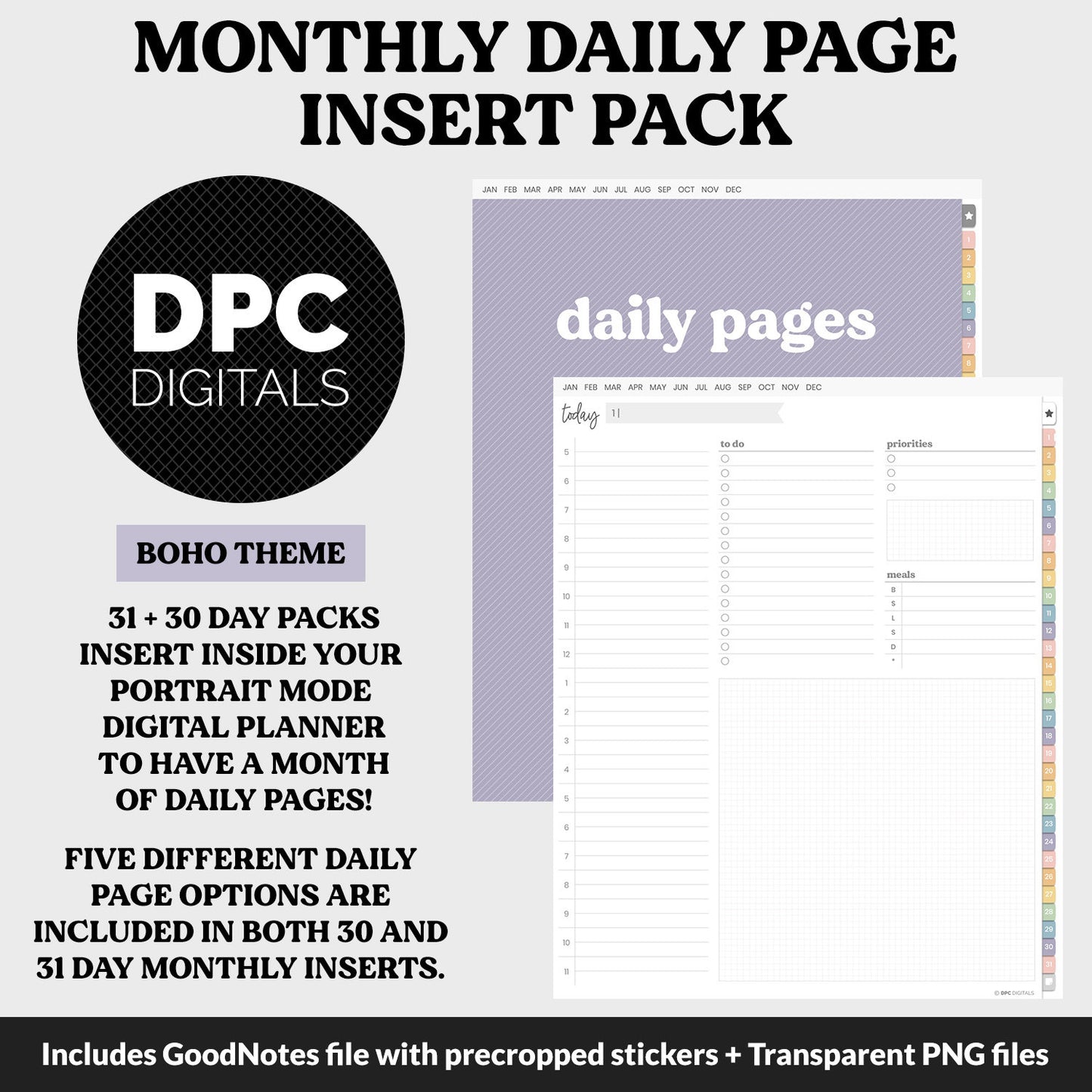 Linked Daily Portrait Digital Planner Insert | Boho | GoodNotes, iPad & Android