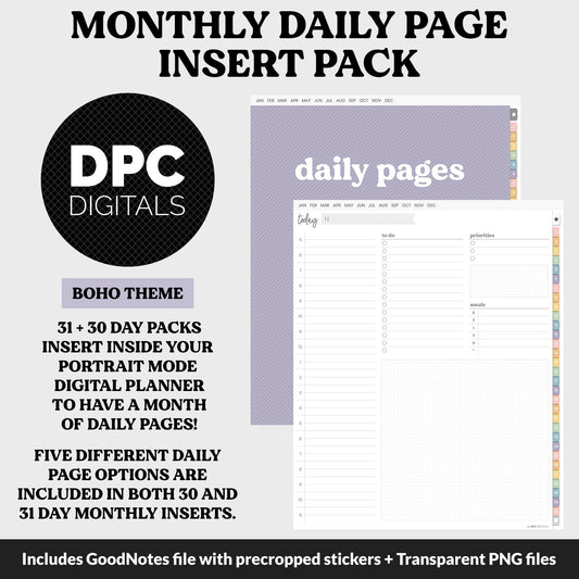 Linked Daily Portrait Digital Planner Insert | Boho | GoodNotes, iPad & Android
