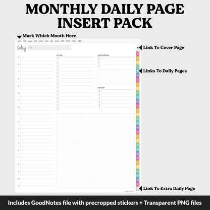 Linked Daily Portrait Digital Planner Insert | Rainbow | GoodNotes, iPad & Android