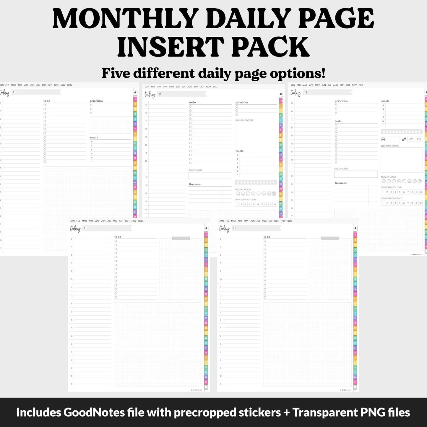 Linked Daily Portrait Digital Planner Insert | Rainbow | GoodNotes, iPad & Android