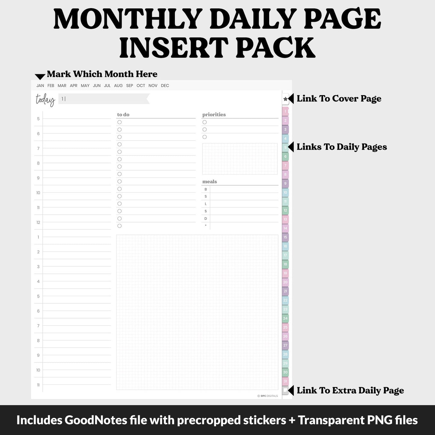 Linked Daily Portrait Digital Planner Insert | Waves | GoodNotes, iPad & Android