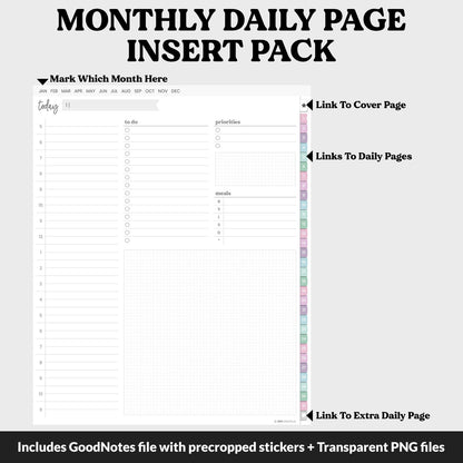 Linked Daily Portrait Digital Planner Insert | Waves | GoodNotes, iPad & Android