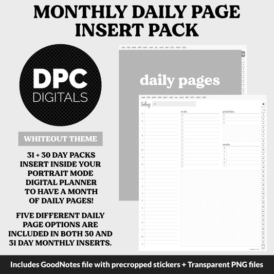 Linked Daily Portrait Digital Planner Insert | Whiteout | GoodNotes, iPad & Android