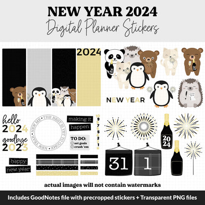 New Year 2024 Digital Planner Stickers | GoodNotes, iPad and Android