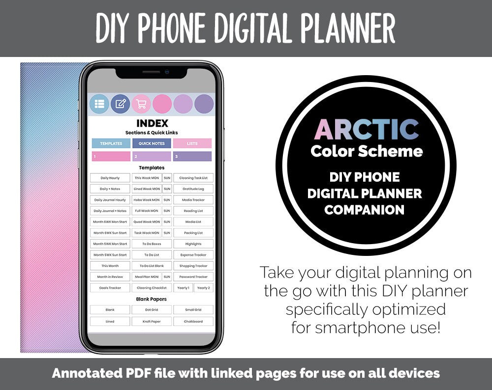 DIY Phone Digital Planner | Arctic Theme | Goodnotes, iPad & Android | Hobonichi, Planner, Notebook