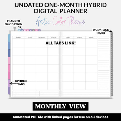 Undated Hybrid One Month Digital Planner | Arctic Theme | GoodNotes, iPad & Android