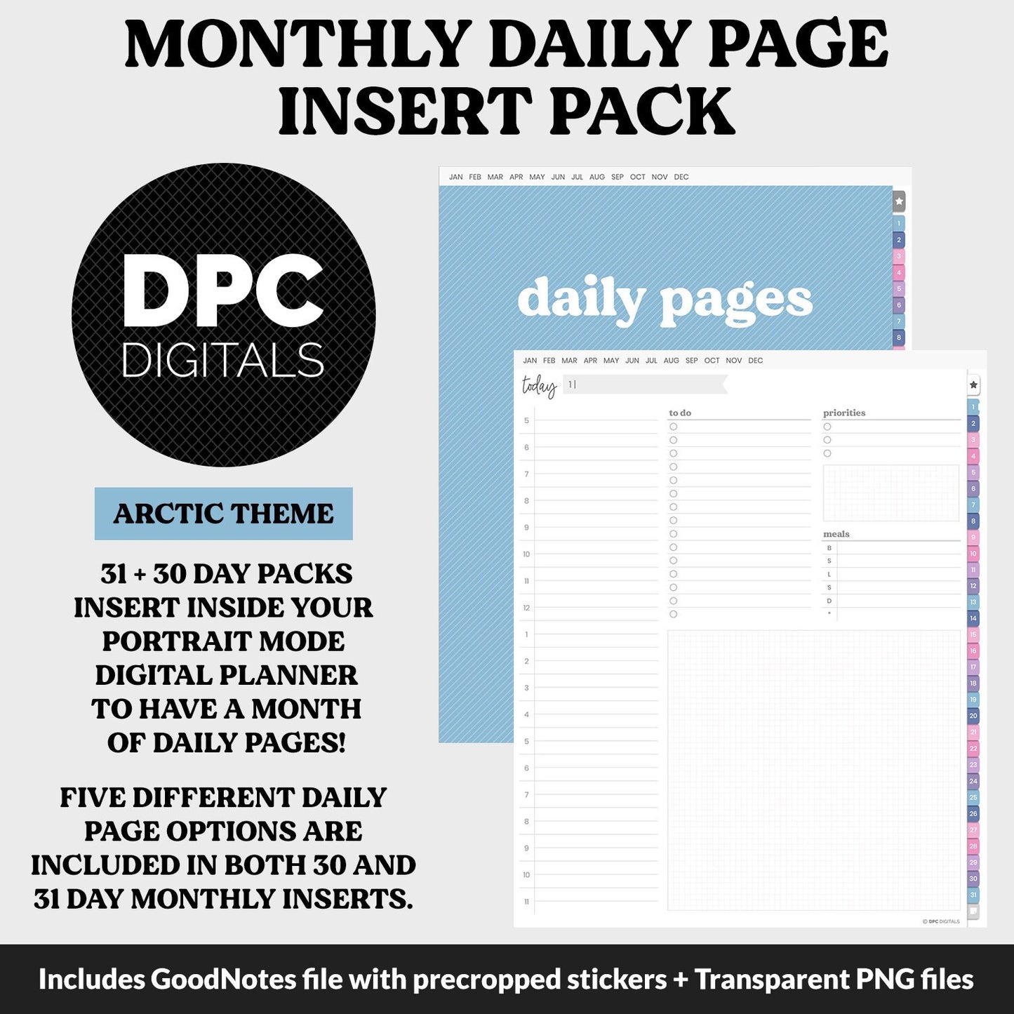 Linked Daily Portrait Digital Planner Insert | Arctic | GoodNotes, iPad & Android