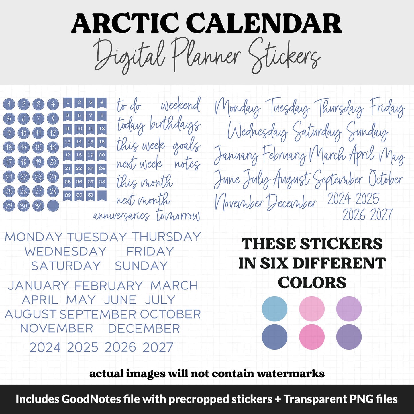 Arctic Calendar Essentials Digital Planner Stickers
