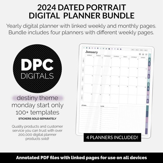 BUNDLE! 2024 Dated Portrait Digital Planner | Destiny | GoodNotes, iPad & Android