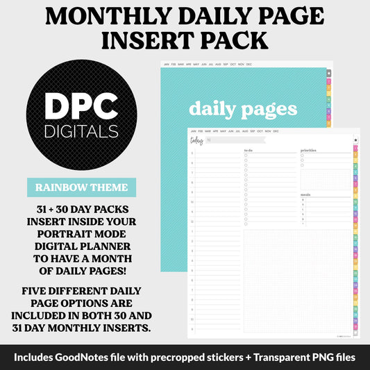 Linked Daily Portrait Digital Planner Insert | Rainbow | GoodNotes, iPad & Android