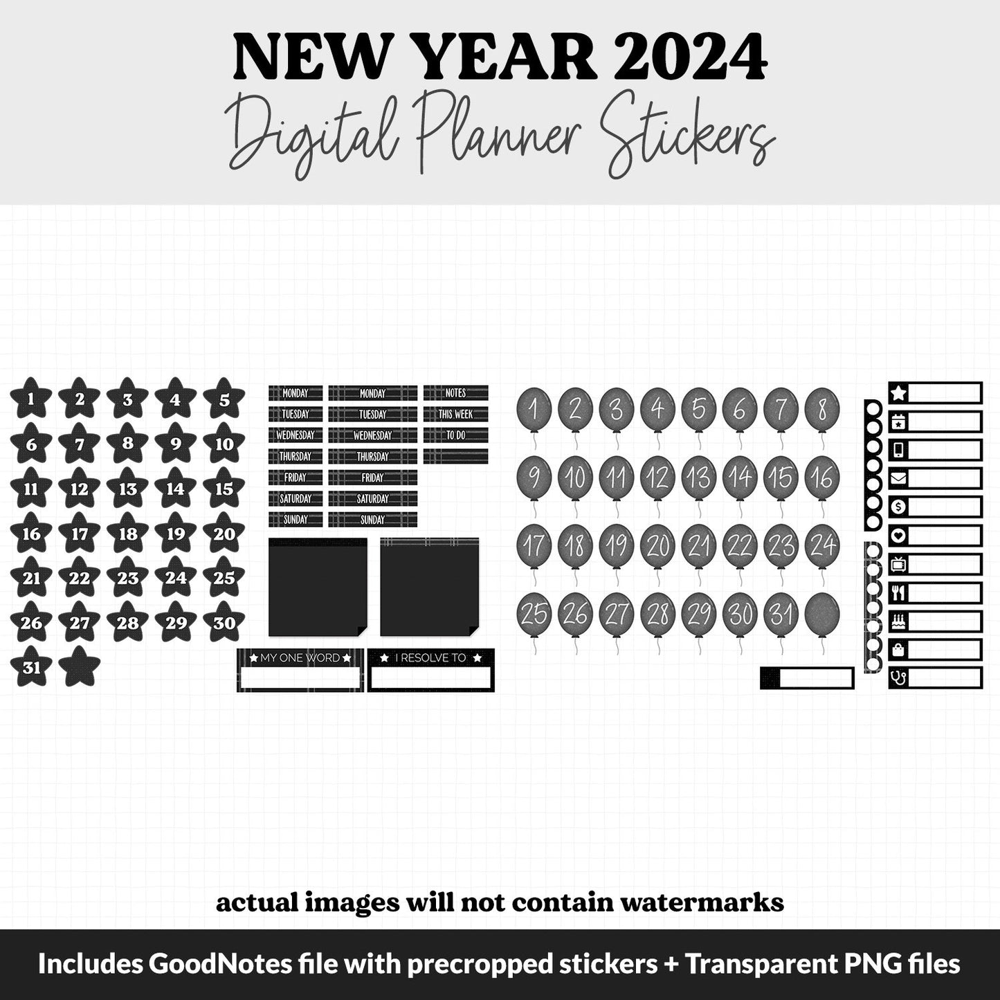 New Year 2024 Digital Planner Stickers | GoodNotes, iPad and Android