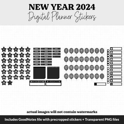 New Year 2024 Digital Planner Stickers | GoodNotes, iPad and Android