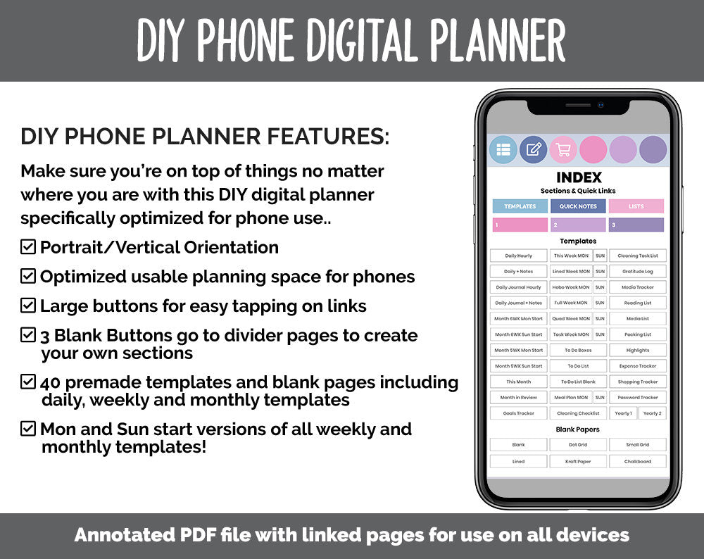 DIY Phone Digital Planner | Arctic Theme | Goodnotes, iPad & Android | Hobonichi, Planner, Notebook