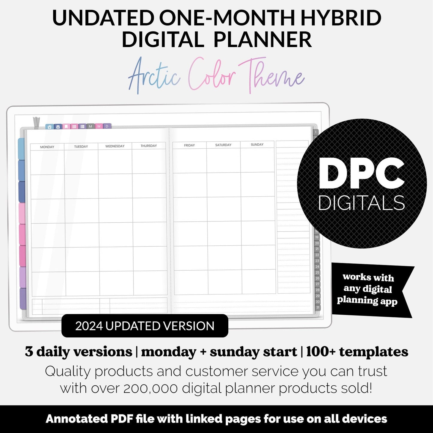 Undated Hybrid One Month Digital Planner | Arctic Theme | GoodNotes, iPad & Android