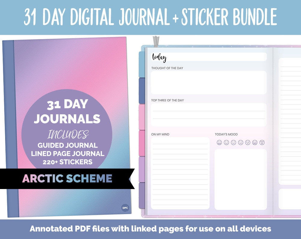 31 Day Digital Journal + Sticker Bundle | Arctic Theme