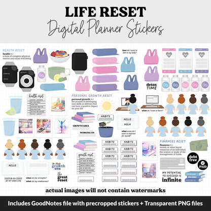 Life Reset Digital Planner Stickers | GoodNotes, iPad and Android | Arctic Theme | January, New Year, Goals, Routine, Home, Health, Finance