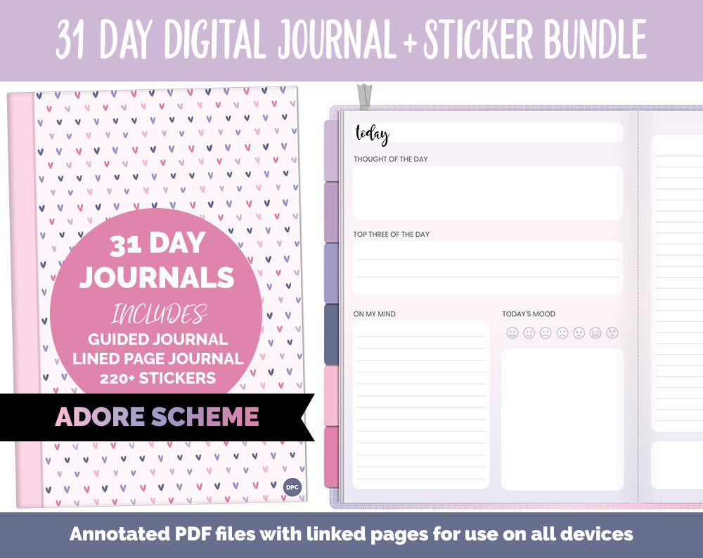31 Day Digital Journal + Sticker Bundle | Adore Theme