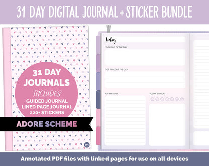31 Day Digital Journal + Sticker Bundle | Adore Theme